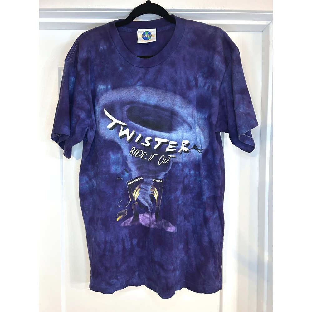 Universal Studios Twister Ride It Out Tie Dye T-Shirt Purple Blue Made in USA
